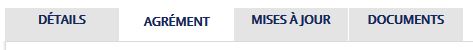 Onglet Agrément